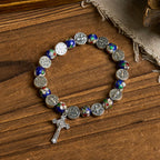 Pulsera Artesanal de Bendición Divina con Cuentas de Cloisonné Azul: Símbolo de Fe