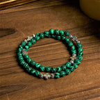 Pulsera Rosario de Fe con Cuentas de Malaquita Verde y Cruz "Amo a Jesús"