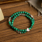 Pulsera Rosario de Fe con Cuentas de Malaquita Verde y Cruz "Amo a Jesús"
