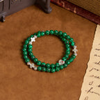 Pulsera Rosario de Fe con Cuentas de Malaquita Verde y Cruz "Amo a Jesús"