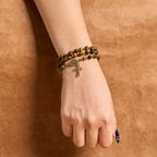 Pulsera Rosario Elástica Artesanal de Ojo de Tigre: Joya Espiritual de Doble Uso