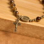 Pulsera Rosario Elástica Artesanal de Ojo de Tigre: Joya Espiritual de Doble Uso