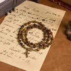 Pulsera Rosario Elástica Artesanal de Ojo de Tigre: Joya Espiritual de Doble Uso