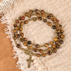Pulsera Rosario Elástica Artesanal de Ojo de Tigre: Joya Espiritual de Doble Uso