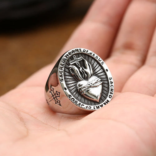 3 Colors Sacred Heart Of Jesus Cross Faith Spirit Blessing Ring