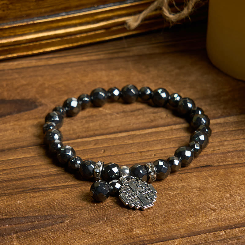 Pulsera Inspirada en Jerusalén de Piedra Negra Brillante: Símbolo de Fe