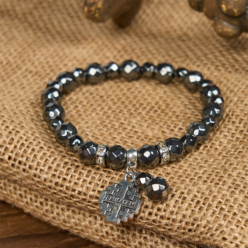 Pulsera Inspirada en Jerusalén de Piedra Negra Brillante: Símbolo de Fe