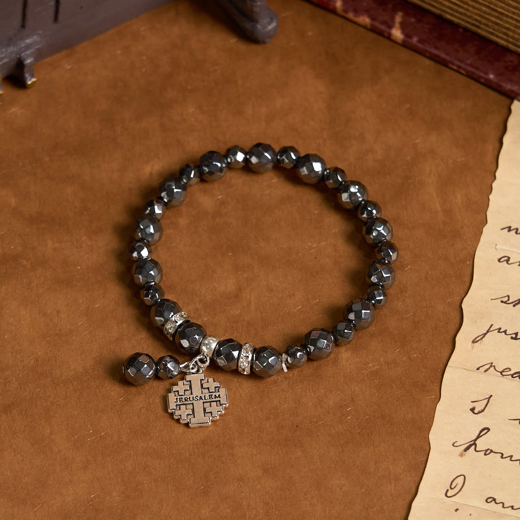 Pulsera Inspirada en Jerusalén de Piedra Negra Brillante: Símbolo de Fe