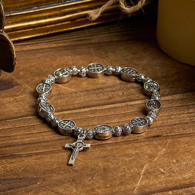 Pulsera de Metal con Medalla de la Virgen y Crucifijo de Símbolo Sagrado: Señal de Devoción