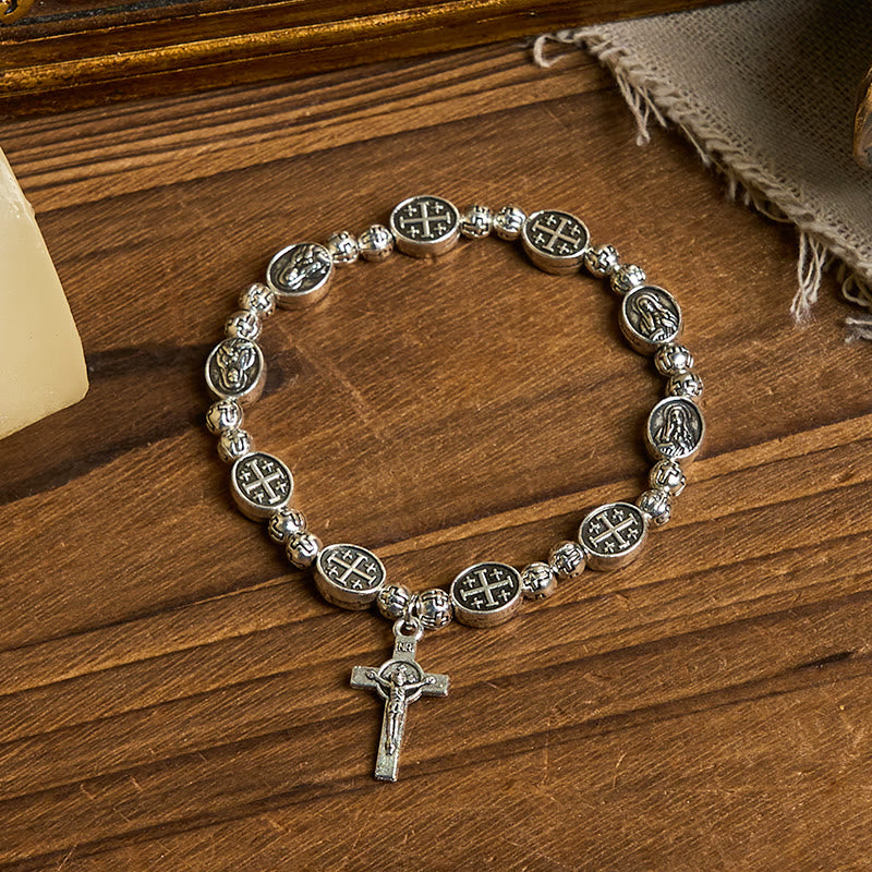 Pulsera de Metal con Medalla de la Virgen y Crucifijo de Símbolo Sagrado: Señal de Devoción