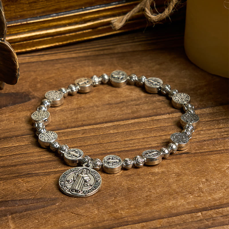 Pulsera de Rosa con Crucifijo de San Benito: Accesorio Cristiano Eterno de Fe Diaria