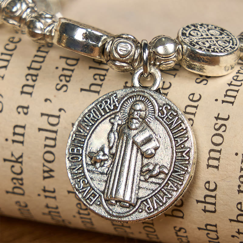 Pulsera de Rosa con Crucifijo de San Benito: Accesorio Cristiano Eterno de Fe Diaria
