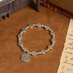 Pulsera de Rosa con Crucifijo de San Benito: Accesorio Cristiano Eterno de Fe Diaria