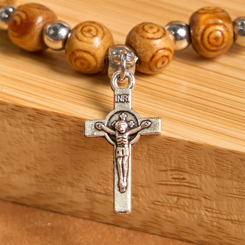 Pulsera de Rosa con Ícono de Jesús y Crucifijo: Joyería Espiritual Artesanal