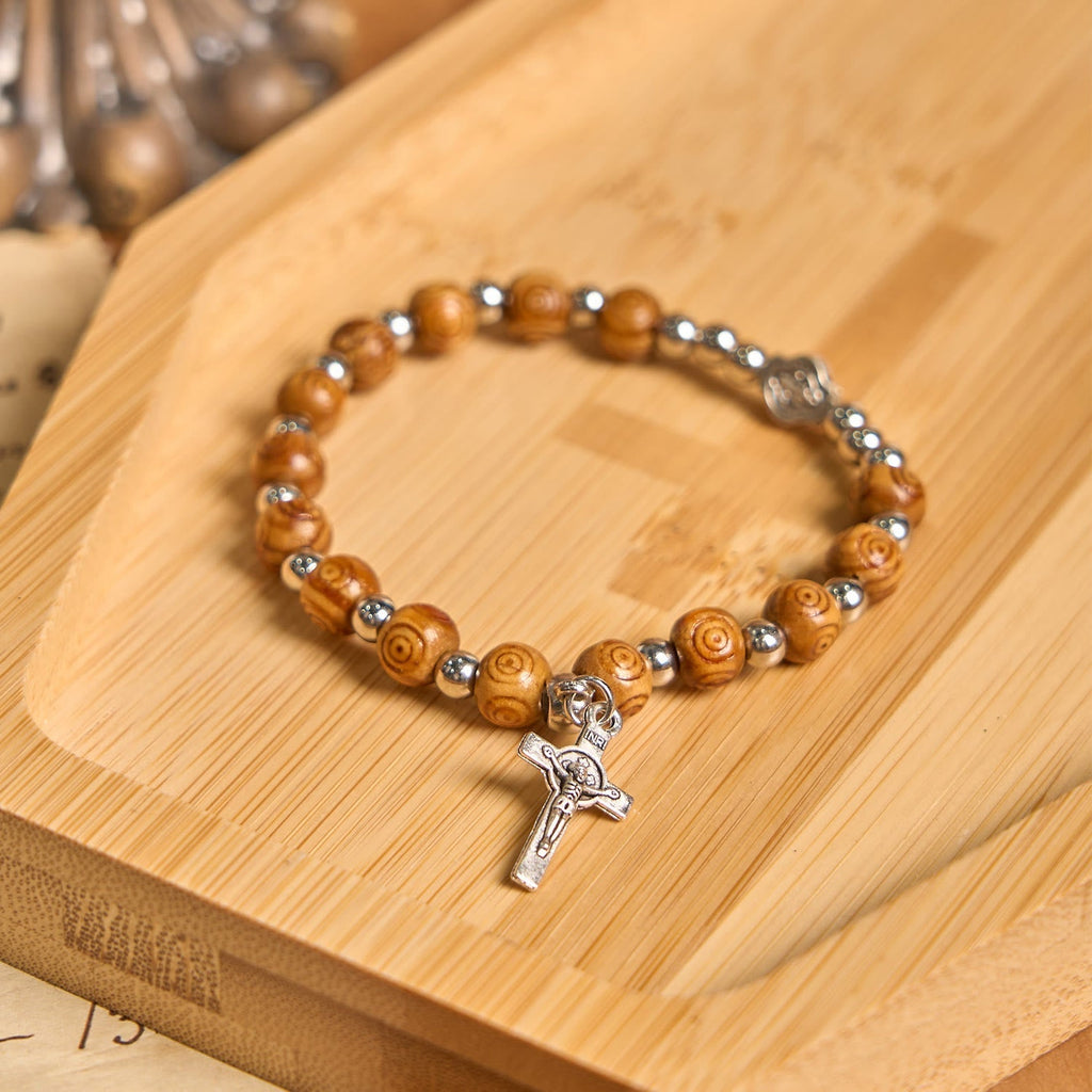 Pulsera de Rosa con Ícono de Jesús y Crucifijo: Joyería Espiritual Artesanal