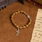 Pulsera de Rosa con Ícono de Jesús y Crucifijo: Joyería Espiritual Artesanal