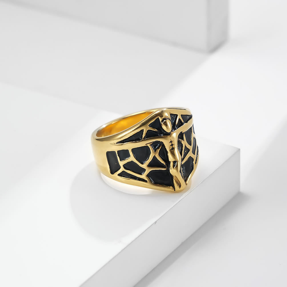 Anillo Vintage de Cruz de Jesús con Telaraña en 2 Colores - Carácter y Fe