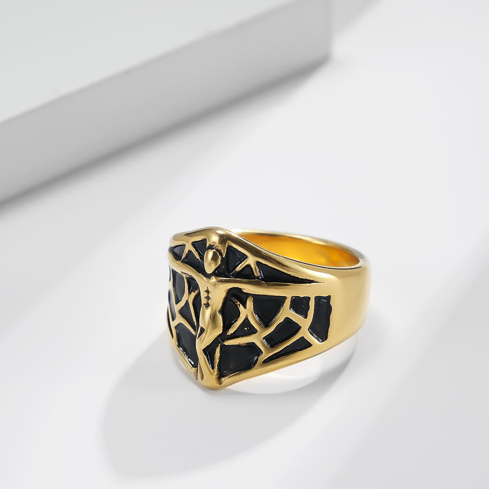 Anillo Vintage de Cruz de Jesús con Telaraña en 2 Colores - Carácter y Fe
