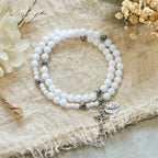 Pulsera Rosario de Cuentas Blancas de 6 mm con Medalla Milagrosa y Crucifijo: Símbolo de Fe