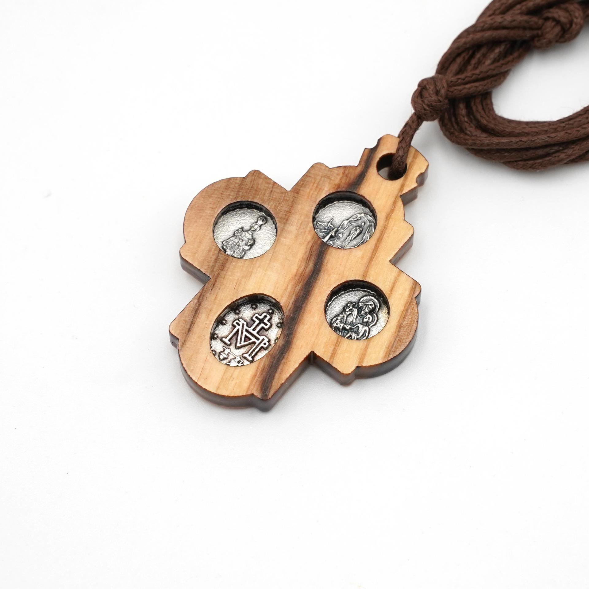 Collar de Cruz Carmelita 5 en 1 de Madera de Olivo