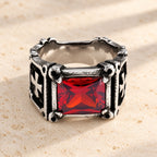 Red & Black Gemstone Cross-Embellished Couple Ring