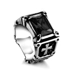 Anillo de Pareja con Cruz de Gemas Rojas y Negras: Símbolo de Fe y Estilo