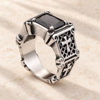 Red & Black Gemstone Cross-Embellished Couple Ring
