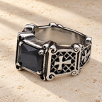 Red & Black Gemstone Cross-Embellished Couple Ring