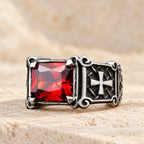 Red & Black Gemstone Cross-Embellished Couple Ring