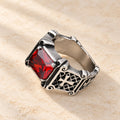 Red & Black Gemstone Cross-Embellished Couple Ring