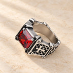 Red & Black Gemstone Cross-Embellished Couple Ring