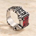 Red & Black Gemstone Cross-Embellished Couple Ring