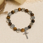 Pulsera de Ojo de Tigre con Símbolo de San Benito: Mezcla de Fe y Belleza