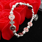 Pulsera de Cuentas de Rosa y Cruz con Espíritu Santo en Esmalte: Símbolo de Protección Bendita