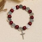 Pulsera Vintage de Cuentas Rojas con Dije de San Benito: Símbolo Preciado de Guía Santa