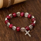 Pulsera Vintage de Cuentas Rojas con Dije de San Benito: Símbolo Preciado de Guía Santa