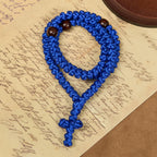 Collar de Cordón Azul y Negro con Cruz y 100 Nudos de Bendición: Símbolo de Bendición Santa