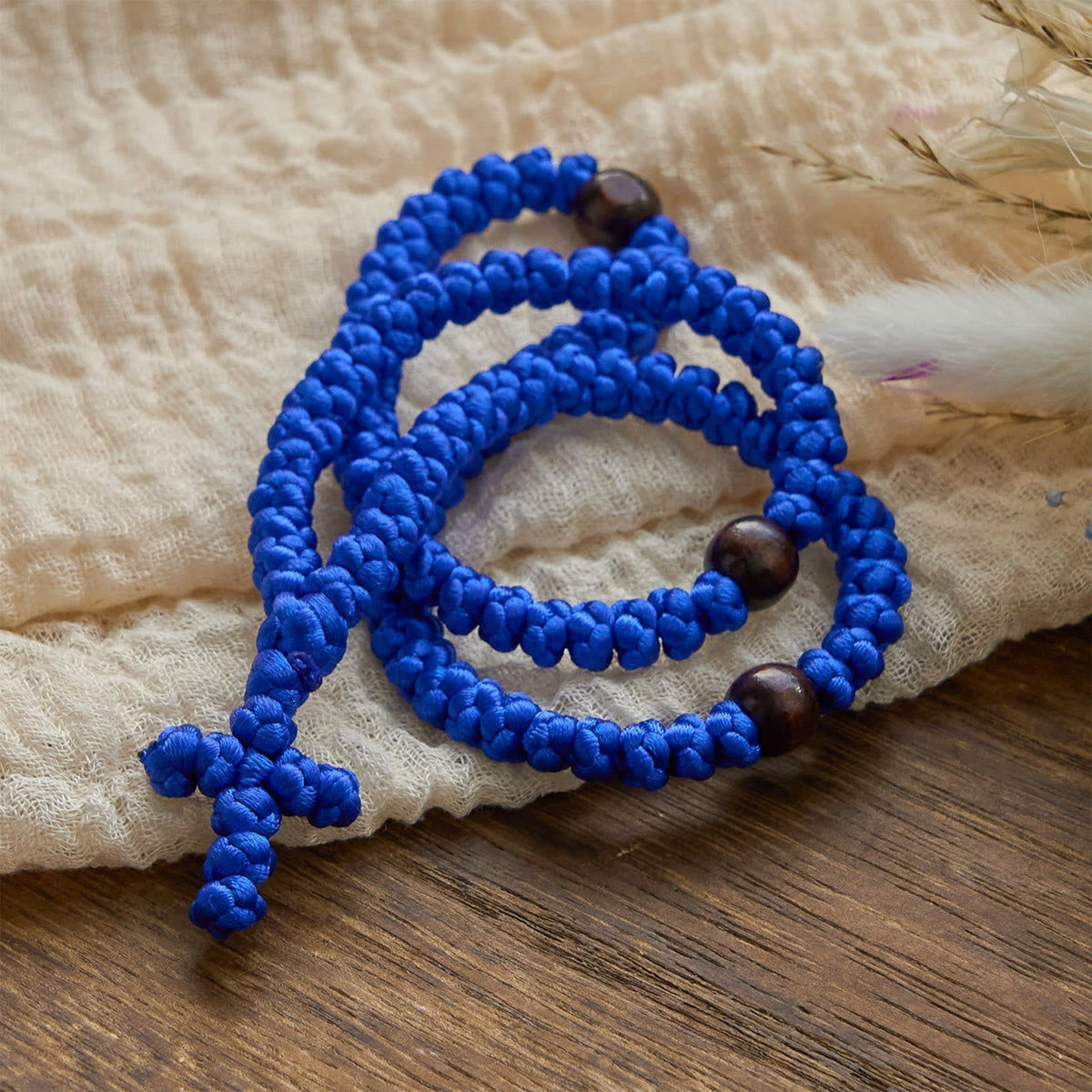 Blue & Black Cross 100 Blessing Knots String Necklace