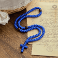 Collar de Cordón Azul y Negro con Cruz y 100 Nudos de Bendición: Símbolo de Bendición Santa