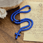 Collar de Cordón Azul y Negro con Cruz y 100 Nudos de Bendición: Símbolo de Bendición Santa
