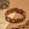 Pulsera Elástica Clásica de Cuentas de Madera con Íconos de María, Jesús y Santos