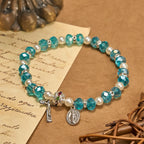 Pulsera Elástica Moderna de Cristal Transparente con Crucifijo y Medalla Milagrosa