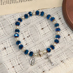 Pulsera Elástica Moderna de Cristal Transparente con Crucifijo y Medalla Milagrosa
