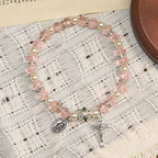 Pulsera Elástica Moderna de Cristal Transparente con Crucifijo y Medalla Milagrosa