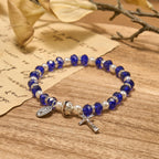 Pulsera Elástica Moderna de Cristal Transparente con Crucifijo y Medalla Milagrosa