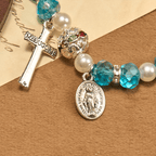 Pulsera Elástica Moderna de Cristal Transparente con Crucifijo y Medalla Milagrosa