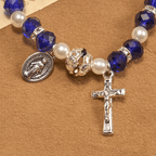 Pulsera Elástica Moderna de Cristal Transparente con Crucifijo y Medalla Milagrosa