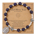 Pulsera Elástica de Gemas Multicolor con Medalla Milagrosa: Conexión Espiritual Única