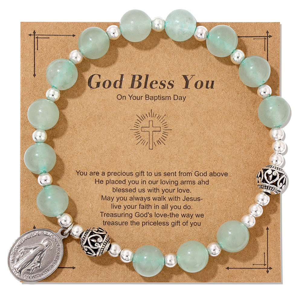 Pulsera Elástica de Gemas Multicolor con Medalla Milagrosa: Conexión Espiritual Única