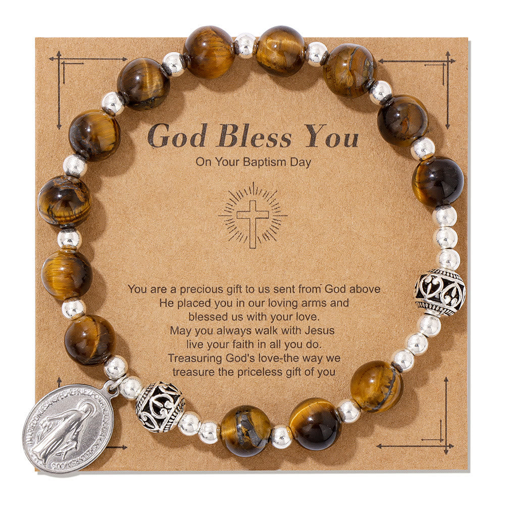 Pulsera Elástica de Gemas Multicolor con Medalla Milagrosa: Conexión Espiritual Única